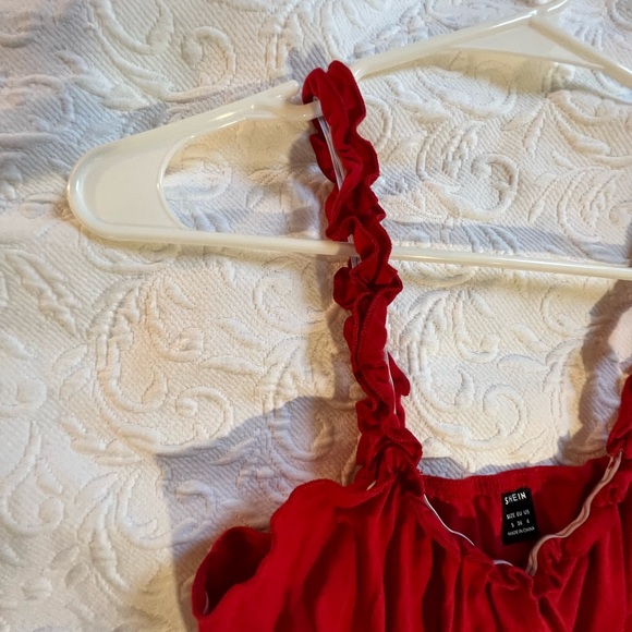 SHEIN red Frill Trim Tie Front Ruched Bust Top size small - Picture 3 of 3